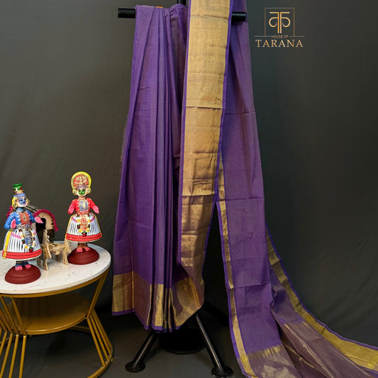 Purple with Gold  Cotton Saree