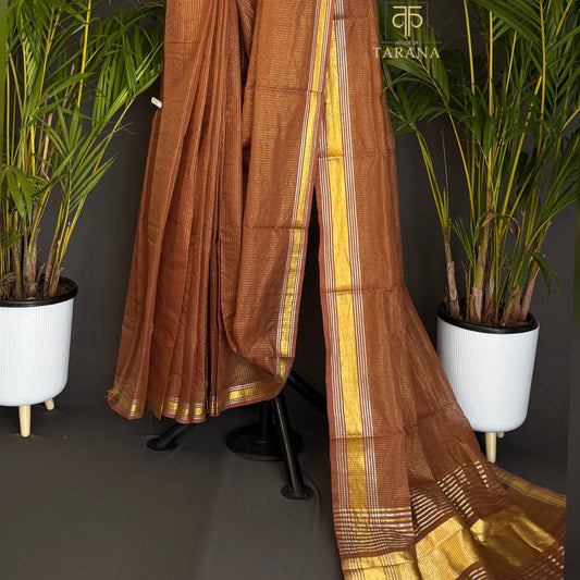 Brown with Gold  Cotton Saree
