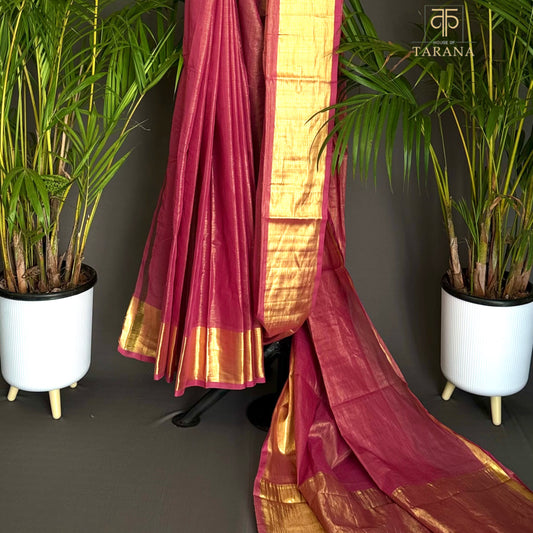 Burgundy with Gold  Cotton Saree