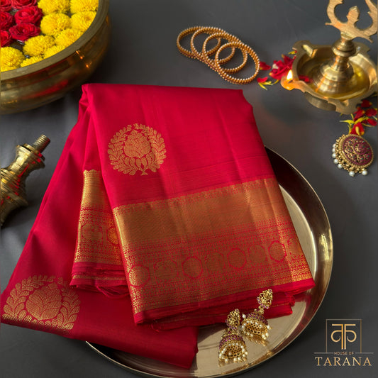 Red with golden zari kanjivaram silk saree